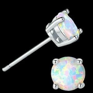 Opal Stud Earrings Pink Blue White Sterling Silver